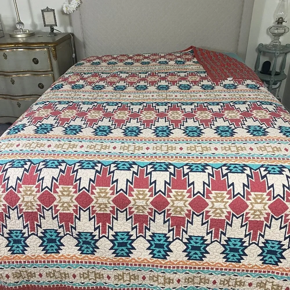 HIEnd Accent bedspread/quilt Southwestern Aztec Vtg Queen